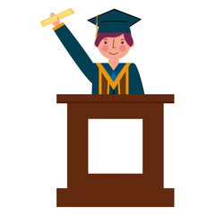 graduate man with diploma in the podium