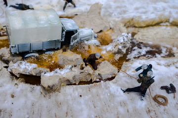 the truck fell through the ice, the diorama