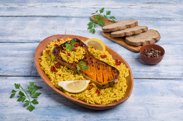 Baked Butternut squash with spicy rice