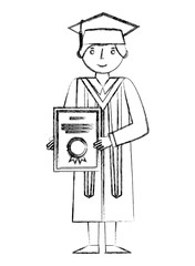 graduate man with graduation robe holds certificate