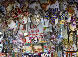 Venice, Italy, Venetian masquerade masks. The Venetian mask is a traditional symbol of the annual...