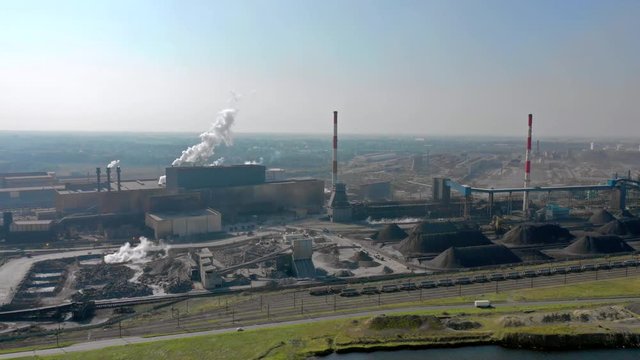 Industrial Area With Chimney Stacks and Pollution Timelapse