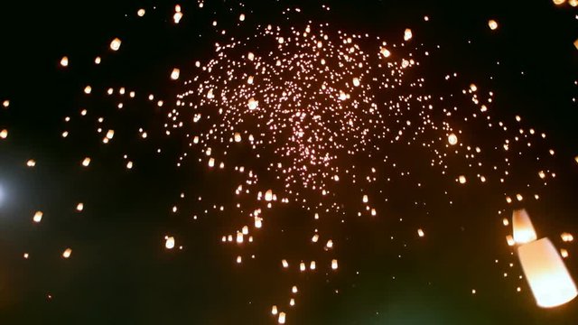 Chiang Mai,Thailand-November 14, 2016: (Time Lapse)(3 times speed) Floating lanterns or Khom Loy at Chiang Mai Loy Krathong Festival