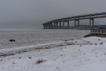 Western High-Speed Diameter in winter. Saint Petersburg. Russia,
