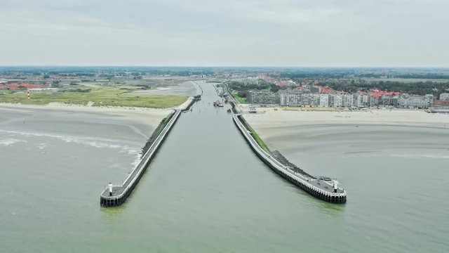 Nieuwpoort Harbour entrance Aerial Timelapse