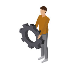 Businessman holding gear isometric