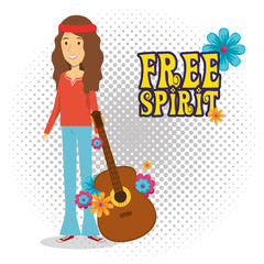 woman hippie with guitar lifestyle character