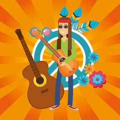 man hippie with guitar lifestyle character