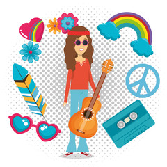 woman hippie with guitar lifestyle character