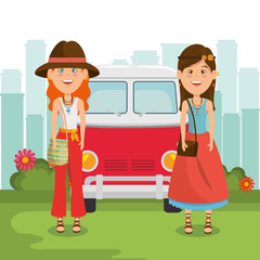 couple hippies lifestyle characters