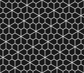 Geometric seamless pattern with pentagons in black and white. Floret pentagonal tiling.