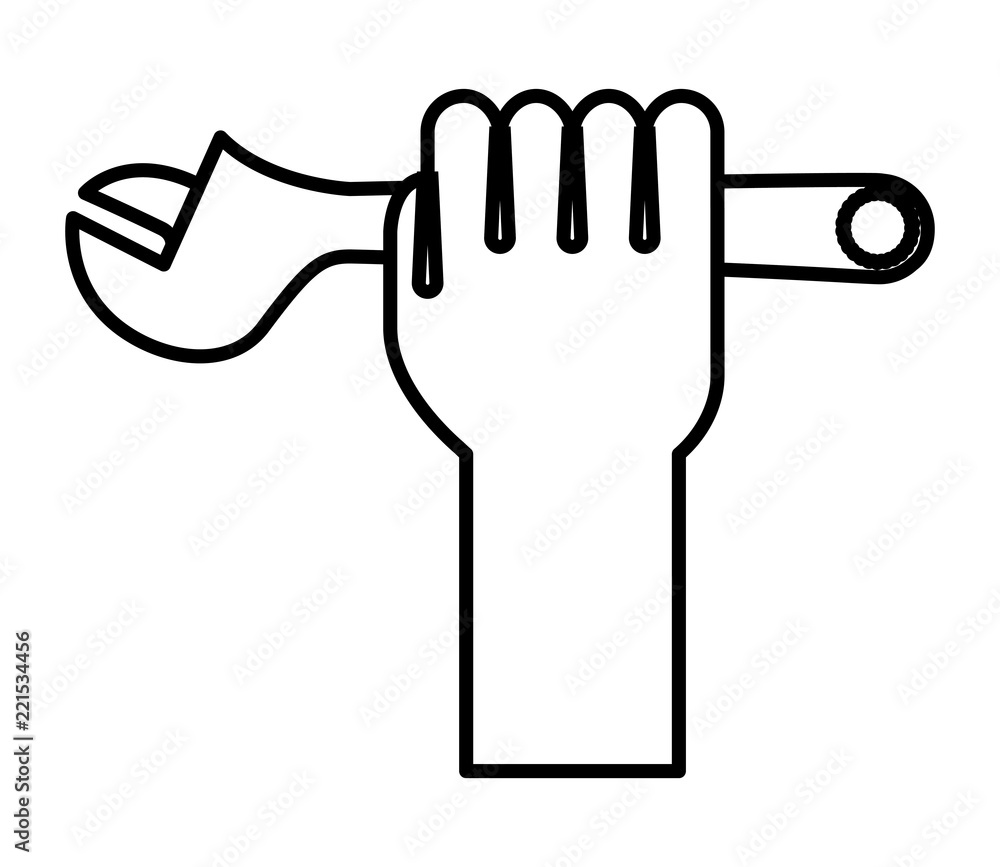 Poster hand with wrench key tool icon