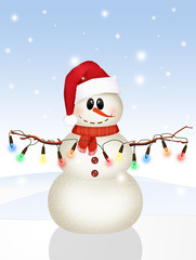 snowman with Christmas lights