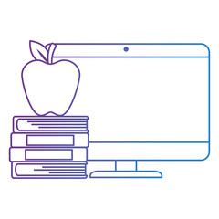 pile text books with apple and computer