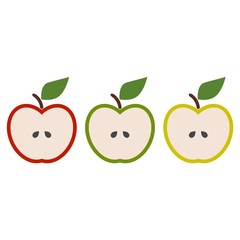 Set of red, yellow and green apples isolated on white background