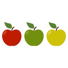 Set of red, yellow and green apples isolated on white background