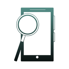 Magnifying glass on smartphone blue lines