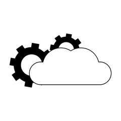 Cloud computing and gears in black and white