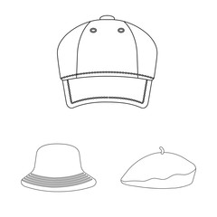 Vector illustration of headwear and cap logo. Collection of headwear and accessory stock symbol for web.