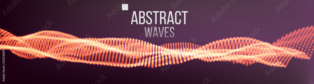 Poster music waves abstract sound background vector. dot particle wave. visual sound or information complex
