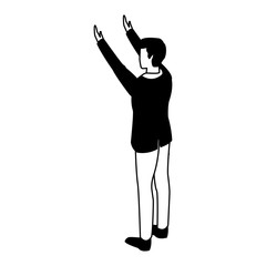 Businessman back with hands up in black and white
