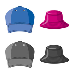 Vector illustration of headwear and cap sign. Set of headwear and accessory stock symbol for web.