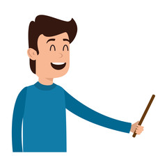 man teaching with pointing character