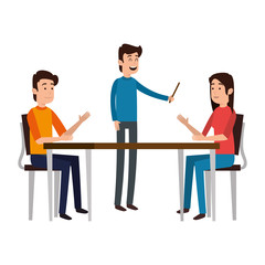 man teaching students characters