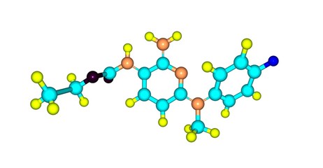 Molecular structure of flupirtine isolated on white