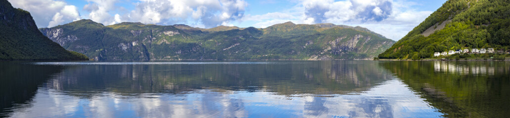 Fototapeta na wymiar View of the typical norwegian fjord landscape