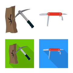 Vector illustration of alpinism and peak sign. Collection of alpinism and camp stock vector illustration.