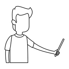 man teaching with pointing character