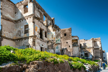 In the district of Mellah in Essaouira, Morocco. Old buildings are in ruins