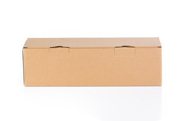 Cardboard box on white background. Closed rectangular box.