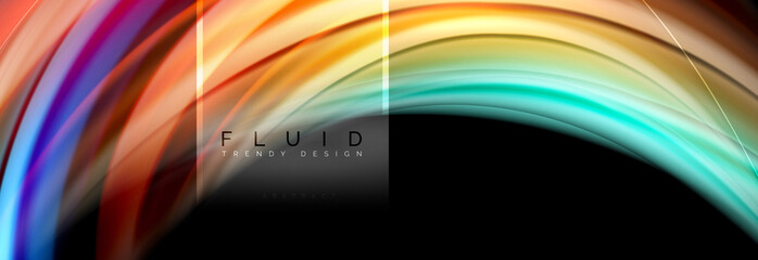 Fluid colors abstract background colorful poster, twisted liquid design on black, colorful marble or plastic wave texture backdrop, multicolored template for business or technology presentation or web