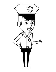 Police officer cartoon in black and white
