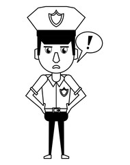 Police officer cartoon in black and white