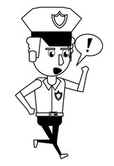 Police officer cartoon in black and white