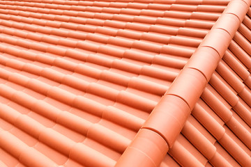 Closeup of new red color clay ceramic roof