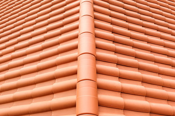 Closeup of new red color clay ceramic roof