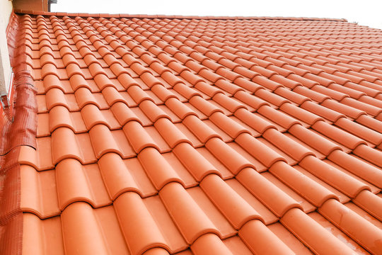 Closeup Of New Red Color Clay Ceramic Roof