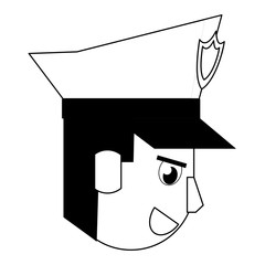 Police face cartoon in black and white