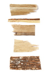 Collection pieces of broken planks isolated on white, with clipping path