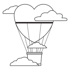 Hot air balloon heart shaped in black and white