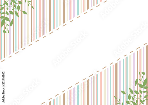 葉 ステッチフレーム パステルカラーストライプ背景 Dotted Wall Mural Dott Kid A