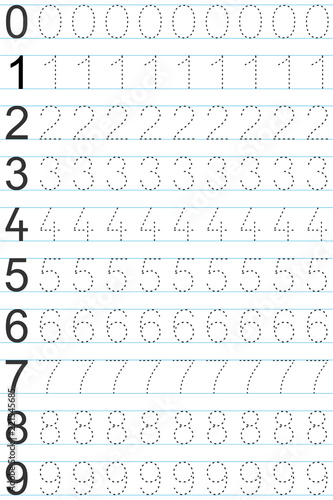  Numbers 0 9 Handwriting Tracing Practice Sheet Writing Training For Children Kids Preschool 