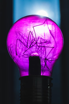 Decorative purple tungsten lamp, close-up