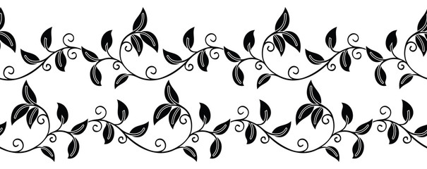 Seamless black and white leaves border