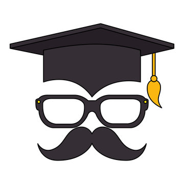hat graduation with mustache and glasses