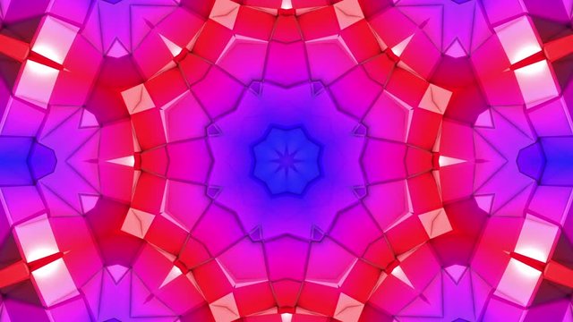 multicolored three-dimensional pattern from star figures slowly moving. abstract kaleidoscope background. 3D rendering